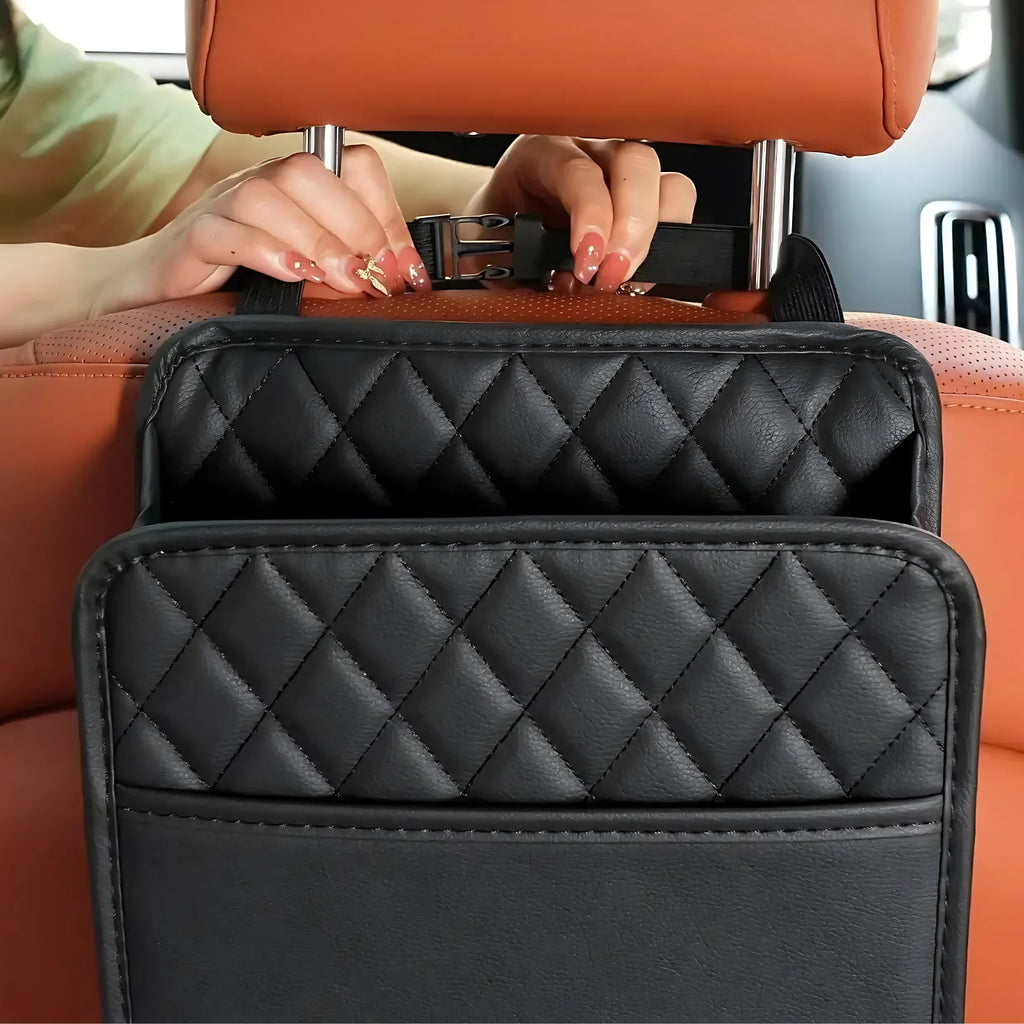 Sac de rangement voiture | Organisateur cuir PU avec poches et porte-gobelet | TIDYKID