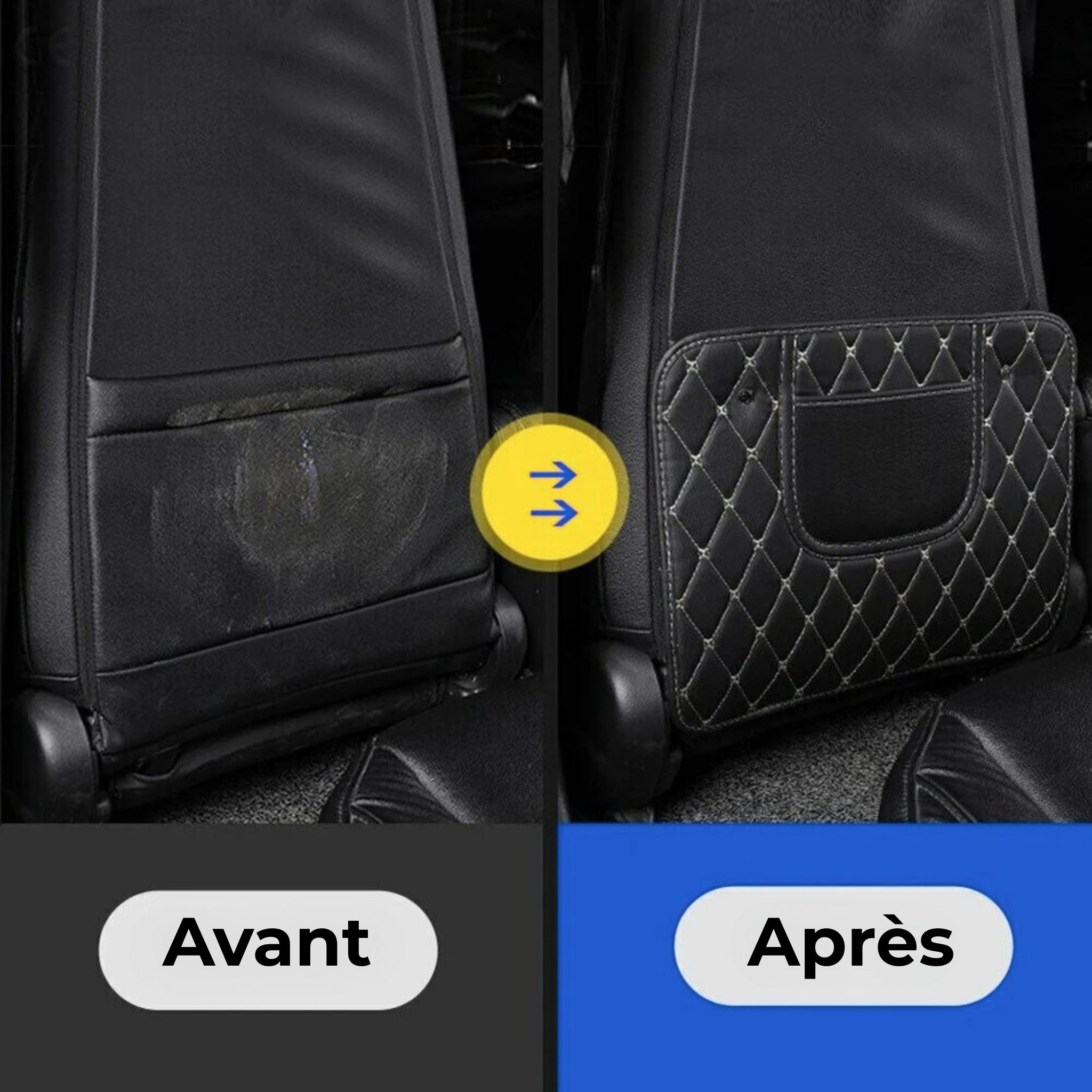 Tapis anti-coup de pied voiture | Protection siège arrière cuir PU demi-taille avec organisateur | Tidykid