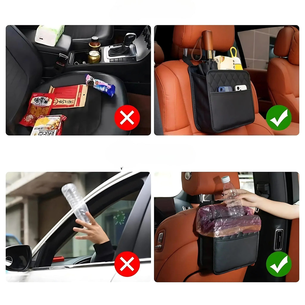Sac de rangement voiture | Organisateur cuir PU avec poches et porte-gobelet | TIDYKID