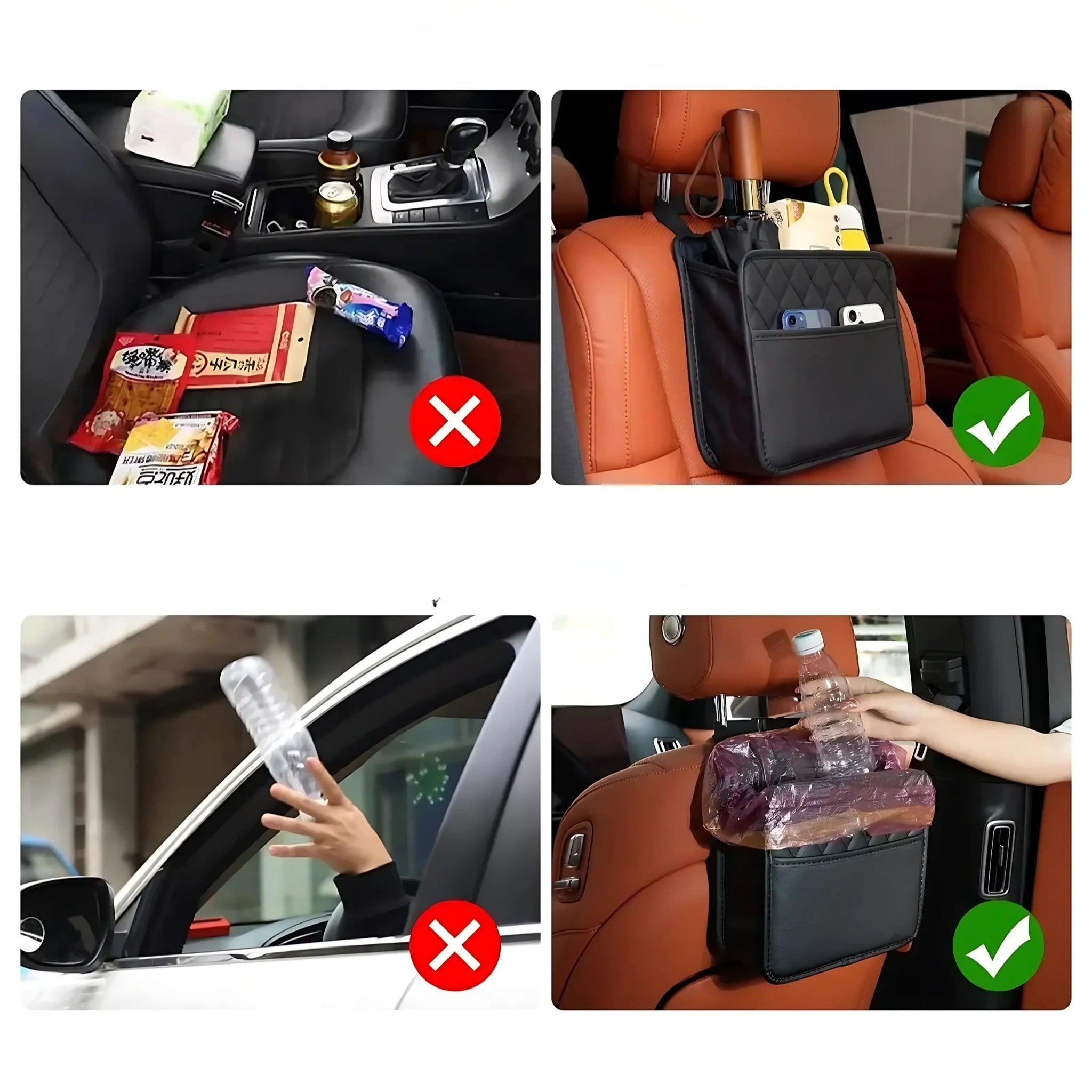 Sac de rangement voiture | Organisateur cuir PU avec poches et porte-gobelet | TIDYKID