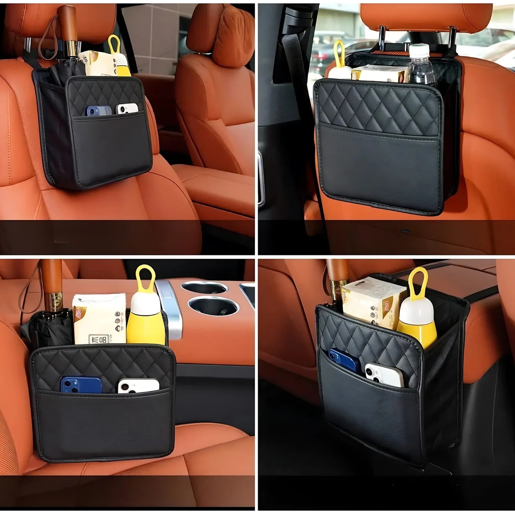 Sac de rangement voiture | Organisateur cuir PU avec poches et porte-gobelet | TIDYKID
