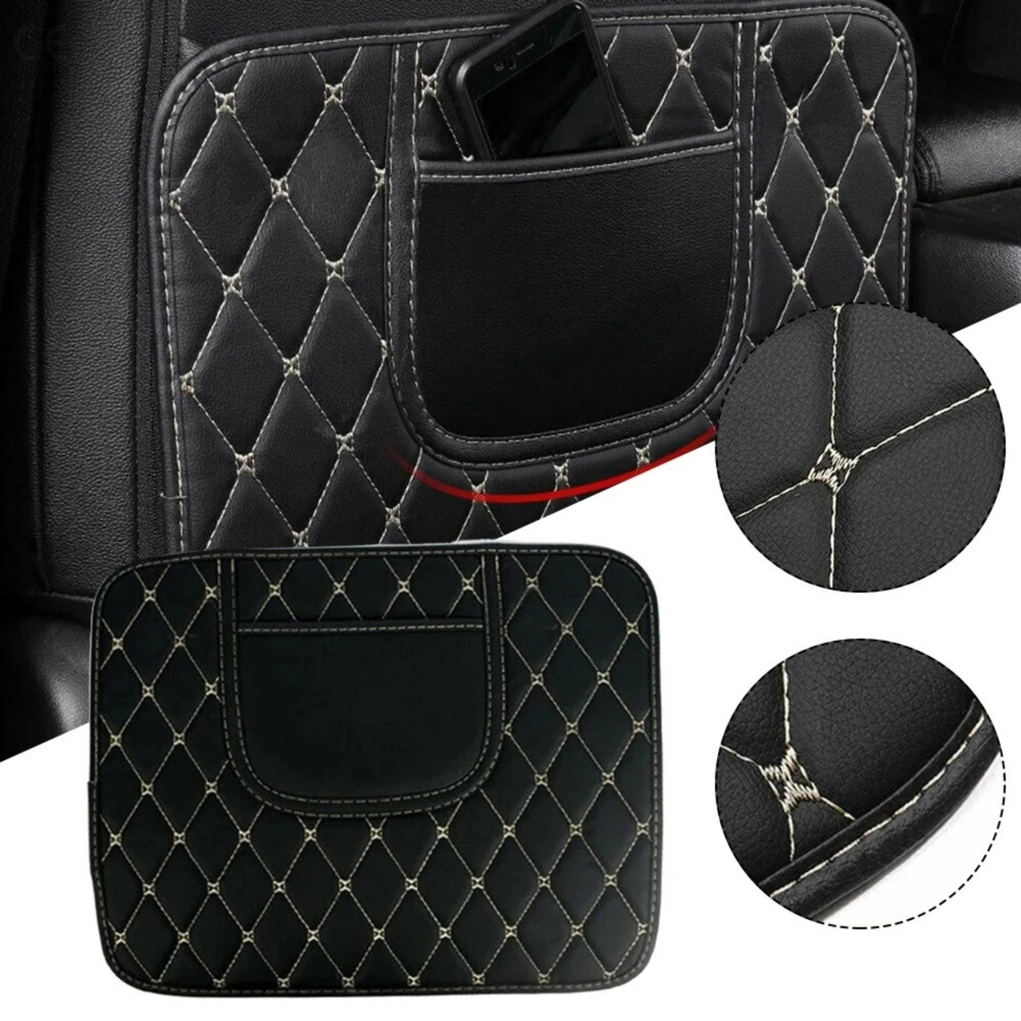 Tapis anti-coup de pied voiture | Protection siège arrière cuir PU demi-taille avec organisateur | Tidykid