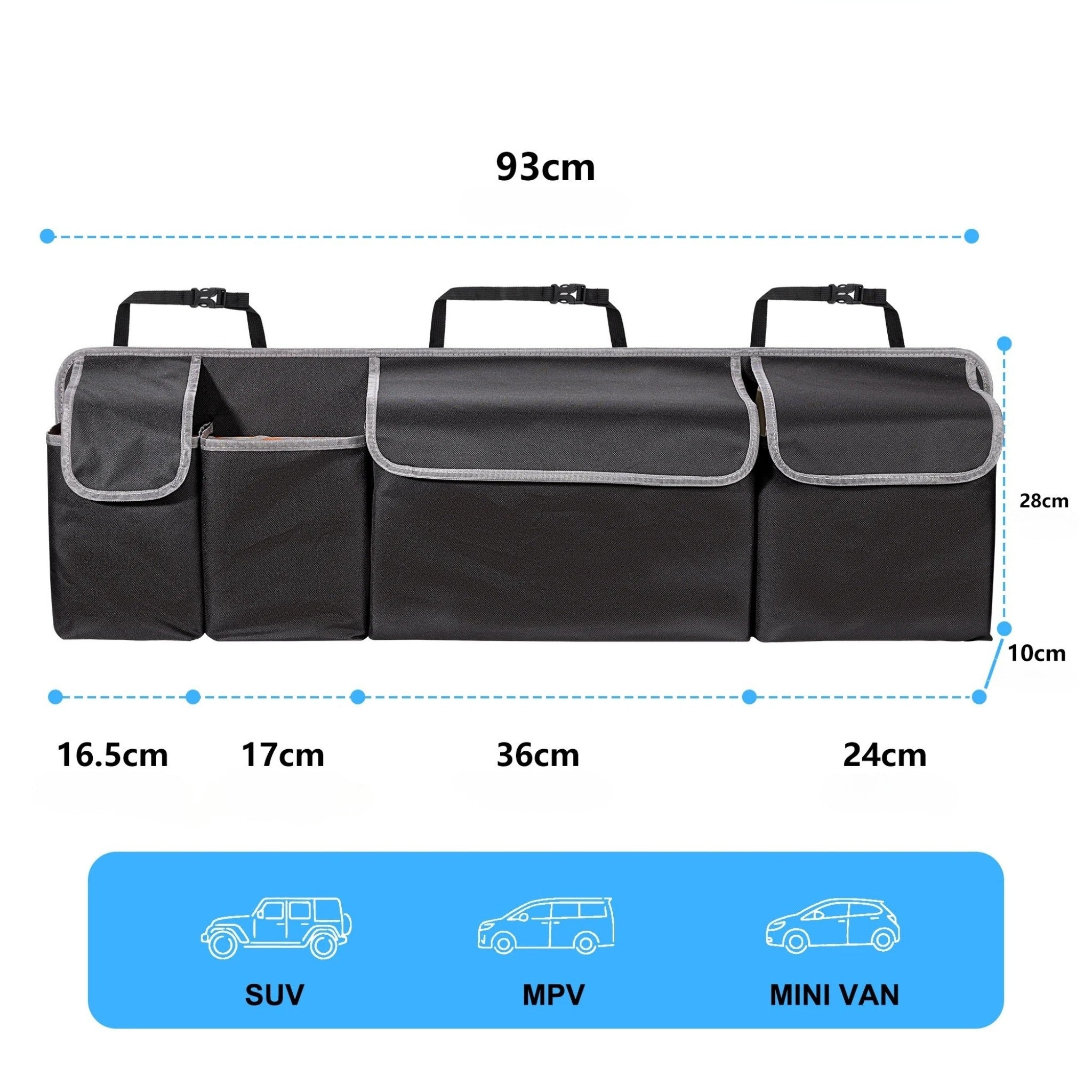 Organisateur de coffre de voiture | Rangement suspendu SUV avec 4 poches 39x14 pouces | Tidykid